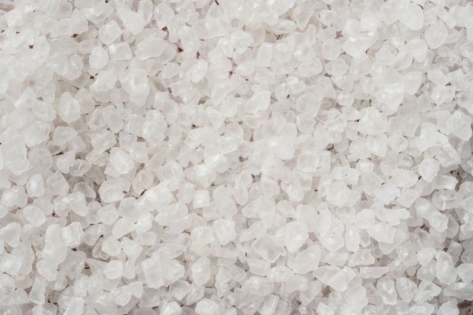 Close-up of coarse white sea salt