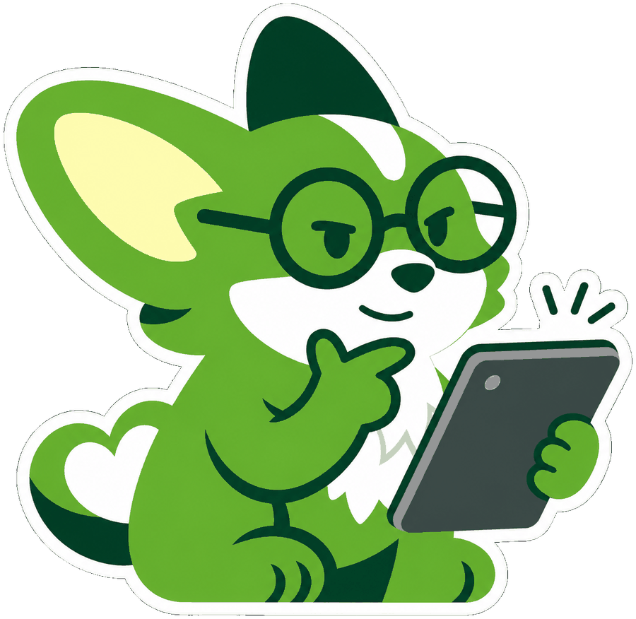 Kairi mascot looking at a phone screen, giving a thumbs-up gesture