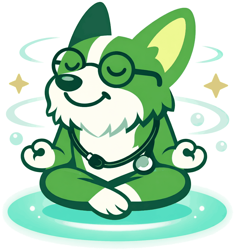 Kairi mascot sitting calmly with eyes closed, looking relaxed and balanced