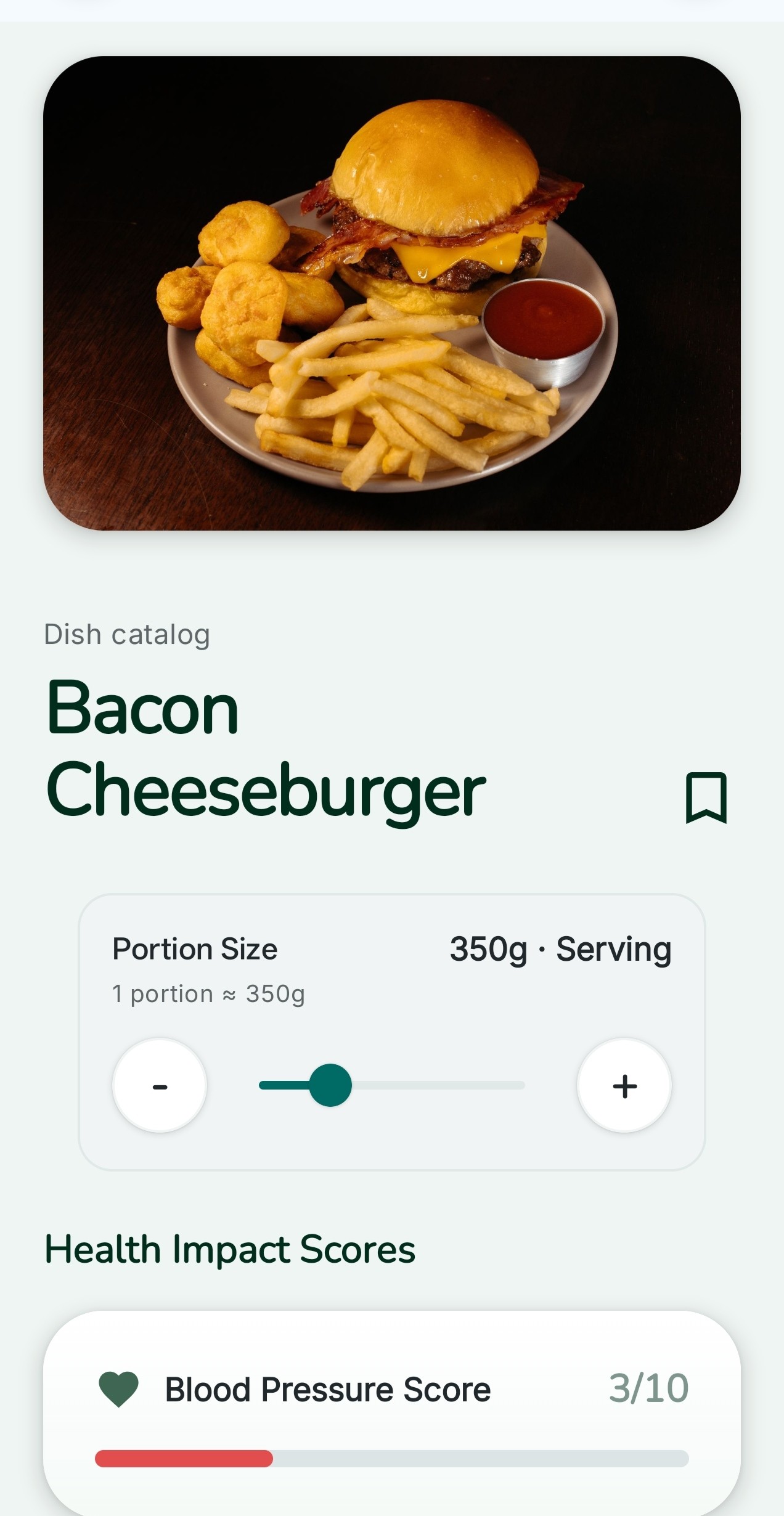 Meal scan result screen in the Kairi app